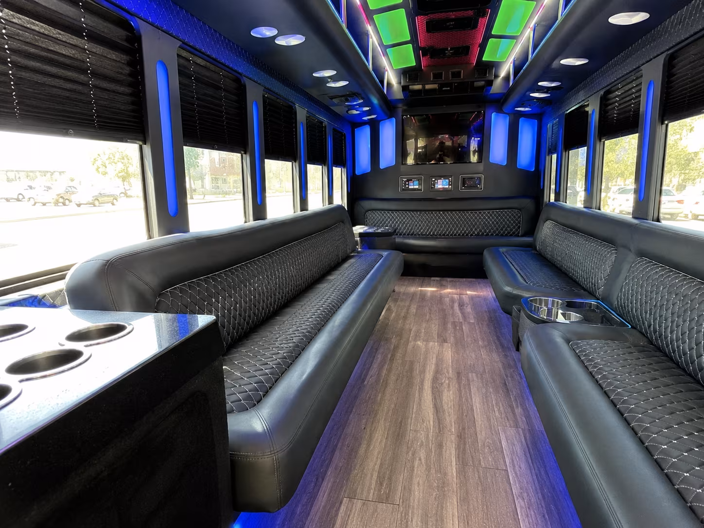 weston 15 passenger party bus inside